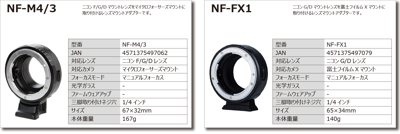 NF-M4/3マウントアダプターNF-FX1マウントアダプター