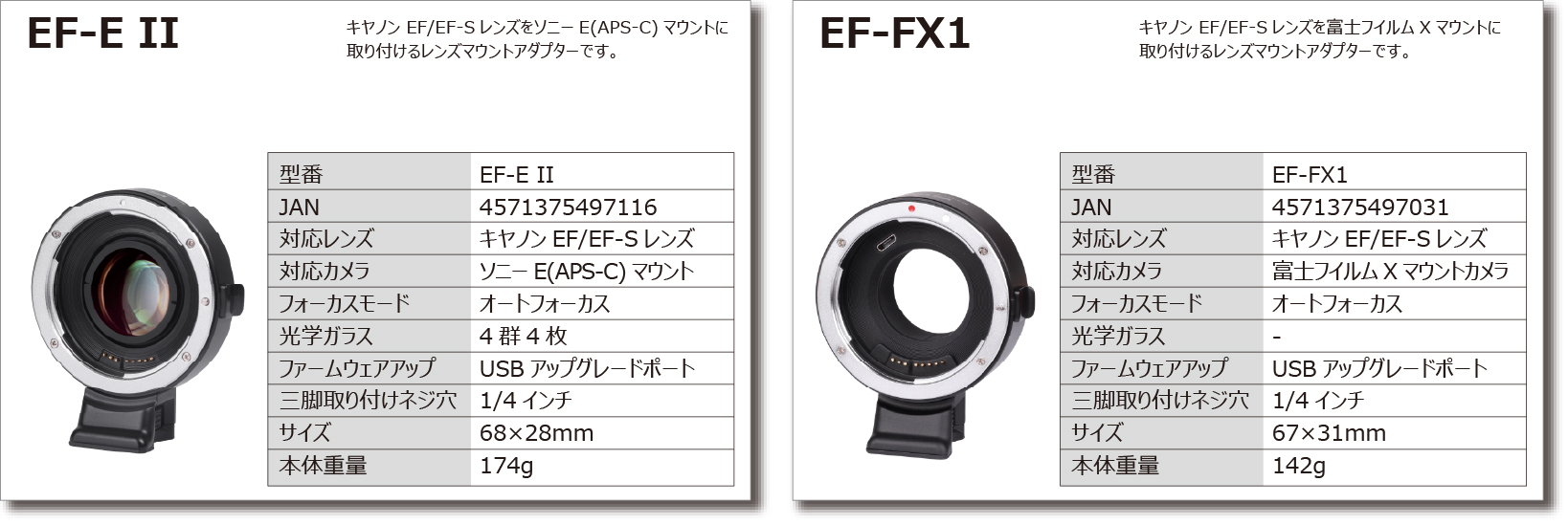 EF-EⅡマウントアダプターEF-FX1マウントアダプター